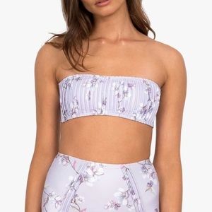 Peony floral pintucked bandeau bikini top